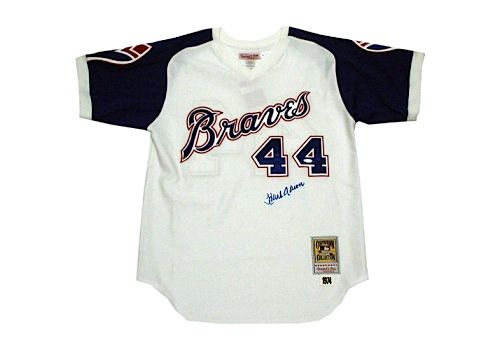 Hank Aaron 1974 M&N Home Atlanta Braves Jersey (Signed on the Front)