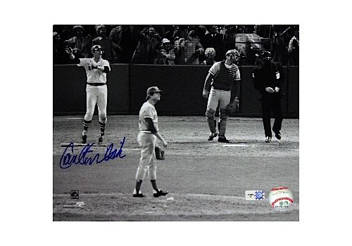 Carlton Fisk Autographed 1975 World Series Home Run Horizontal 8x10 Photograph (MLB Auth Only)