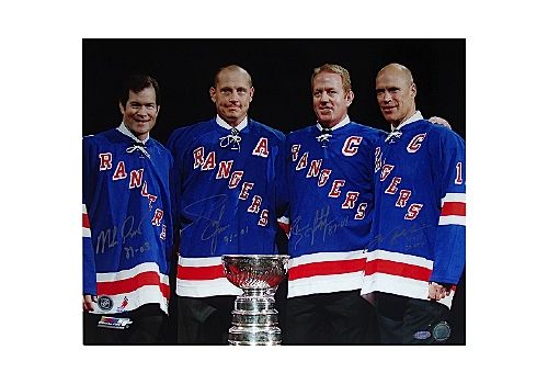 Mark Messier / Brian Leetch / Adam Graves / Mike Richter Multi Signed with Cup Horizontal 16x20 Photo w/ "Years Insc."RANGPHS016013