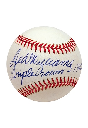 Ted Williams Single-Signed Baseball Inscribed "Triple Crown 1942 1947" (JSA)
