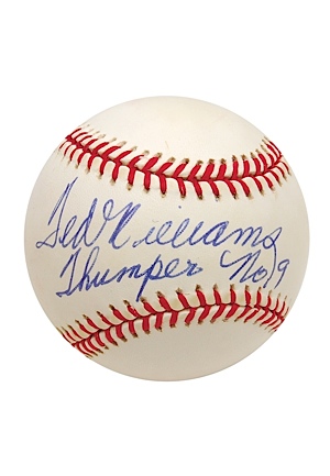 Ted Williams Single-Signed Baseball Inscribed "Thumper No 9" (JSA) (Rare Inscription)