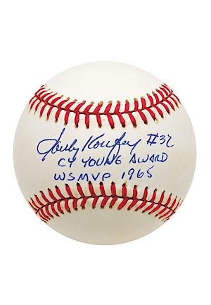 Sandy Koufax Single-Signed Baseball with Career Stats Inscribed (JSA)