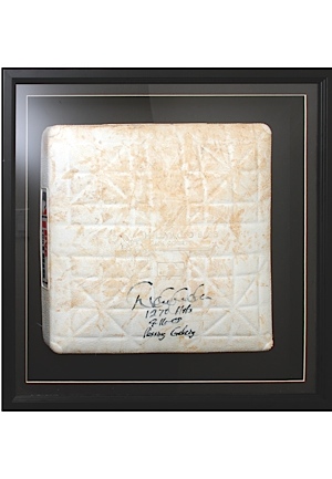 Framed Derek Jeter Game-Used & Autographed NY Yankees Base Inscribed "1270 Hits 9-16-08 Passing Gehrig" (JSA)