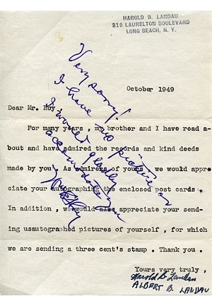 1948 William “Dummy” Hoy Autographed Letter (JSA)