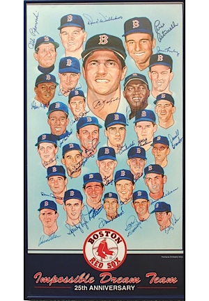 Framed 1967 Boston Red Sox Team Autographed Rendering (Reunion) (JSA)