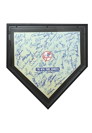 Framed Home Plate Autographed by 68 New York Yankees (JSA)