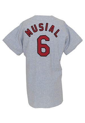 1966 Stan Musial St. Louis Cardinals Coach’s Worn & Autographed Road Flannel Jersey (JSA)