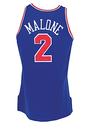 1993-94 Moses Malone Philadelphia 76ers TBTC Game-Used & Autographed Road Uniform (2) (JSA)