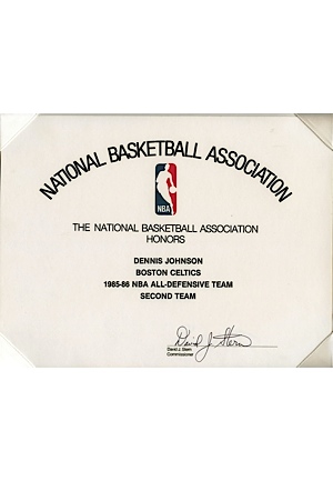 1985-86 Dennis Johnson Boston Celtics NBA All-Defensive Second Team Award (Family LOA)