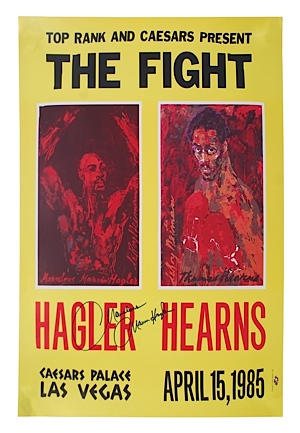 1985 Original Hagler/Hearns Autographed On Site Fight Poster (JSA)
