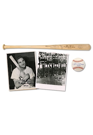 Bobby Thompson Autographed Lot - Photos, Bat & Ball (4) (JSA)
