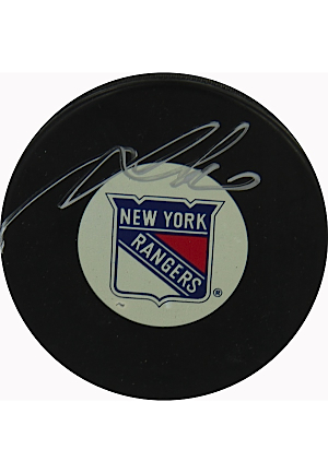Marian Gaborik Autographed NY Rangers Autograph Puck (Steiner COA)