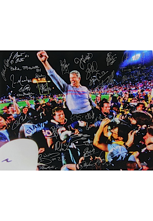 New York Giants 1986 Team Signed Bill Parcells Carry Off Field Horizontal 16x20 Photo (29 Sigs) (Steiner COA)