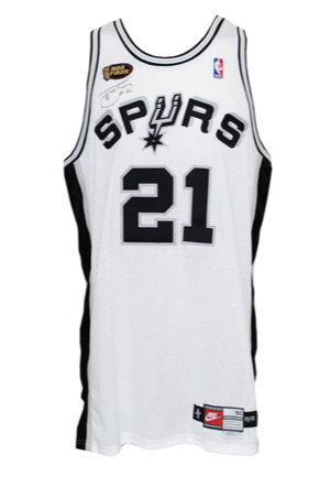 1999 Tim Duncan San Antonio Spurs NBA Finals Game-Used & Autographed Home Jersey (JSA)(NBA Finals MVP)