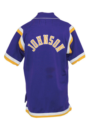 1987-88 Magic Johnson Los Angeles Lakers Worn & Autographed Road Warm-Up Jacket (JSA)