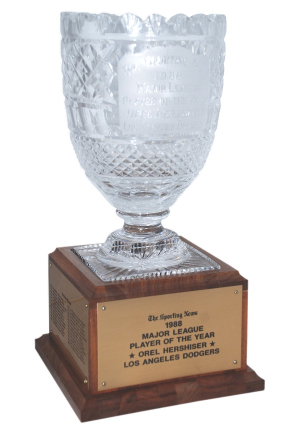 1988 Orel Hershiser Sporting News Major League Player of the Year Trophy (Hershiser LOA)