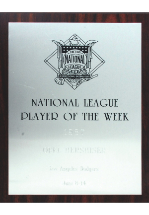 1987 Orel Hershiser LA Dodgers National League Pitcher of the Week Award (Hershiser LOA)