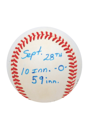 9/28/1988 Orel Hershiser LA Dodgers 59 Consecutive Scoreless Innings Record Streak Game-Used Baseball (Hershiser LOA)