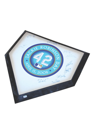 4/23/2008 Boston Red Sox Team Autographed Jackie Robinson Day Game-Used Home Plate (JSA)(MLB Hologram)