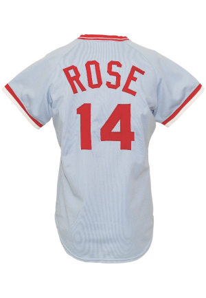 1974-75 Pete Rose Cincinnati Reds Game-Used Road Jersey with Managers Worn & Autographed BP Jersey (2)(JSA)