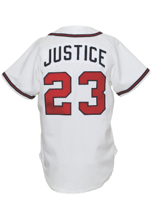 1993 David Justice Atlanta Braves Game-Used & Autographed Home Jersey (JSA)    