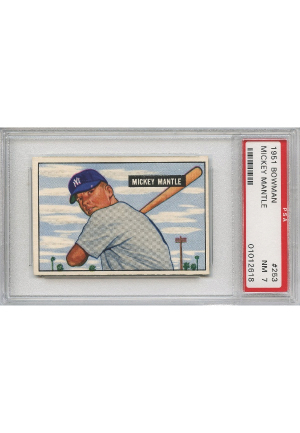 1951 Mickey Mantle Bowman Rookie Card Graded NM 7