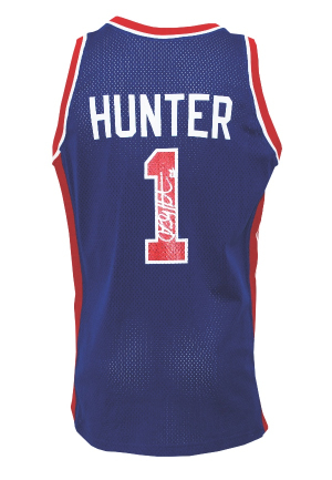 1993-94 Lindsey Hunter Rookie Detroit Pistons Game-Used & Autographed Road Jersey (JSA)