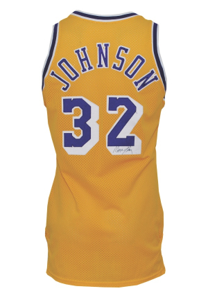 1989-90 Magic Johnson Los Angeles Lakers Game-Used & Autographed Home Jersey (JSA)