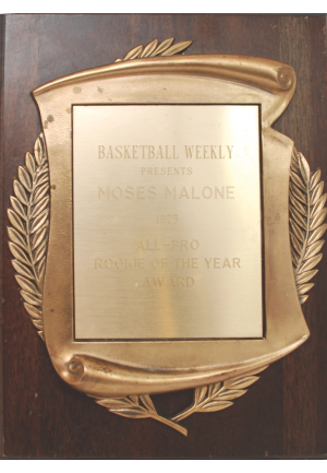 1975 Moses Malone Basketball Weekly Rookie of the Year Award Plaque