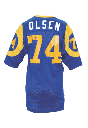 1975 Merlin Olsen LA Rams Game-Used & Autographed Home Jersey (JSA)(Team Repairs)