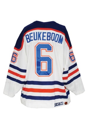 1990-91 Jeff Beukeboom Edmonton Oilers Game-Used Home Jersey (Casey Samuelson LOA)(Team Repairs)