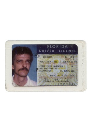 1987 "Pistol" Pete Maravich Florida Driver License (Maravich Family LOA)