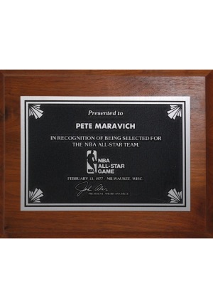 1977 "Pistol" Pete Maravich NBA All-Star Team Award Plaque (Maravich Family LOA)