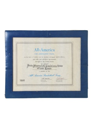 1969 "Pistol" Pete Maravich LSU AP All-American First Team Award (Maravich Family LOA)
