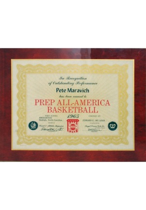 1965 "Pete" Maravich Prep All-America Basketball Award Plaque (Maravich Family LOA)