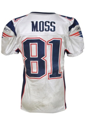 12/14/2008 Randy Moss New England Patriots Game-Used Road Jersey (Unwashed)(Photomatch)
