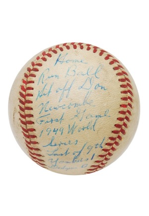Historic 10/5/1949 Tommy Henrich NY Yankees World Series Game 1 Walk-Off Home Run Game-Used Baseball (First Walk-Off HR in World Series History)(JSA)(Inscribed in Henrichs Hand)