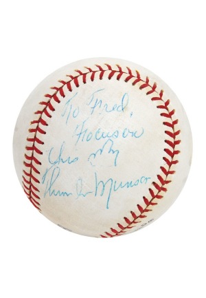 Thurman Munson Single-Signed Baseball with Unique "Middle Finger" Inscription (JSA)
