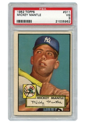 1952 Mickey Mantle Topps Rookie Card - PSA/DNA Graded VG 3