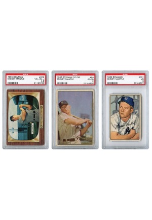 1952, 1953 & 1955 Mickey Mantle Bowman Graded Cards (3)