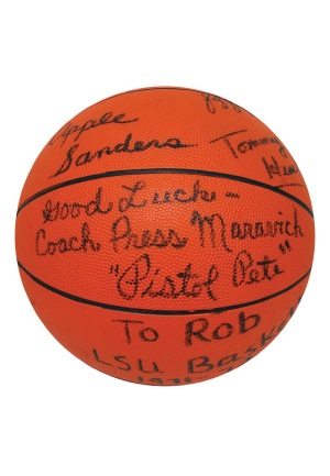 1971-72 LSU Team Autographed Basketball with Pistol & Press Maravich (Ball Boy LOA)(JSA)
