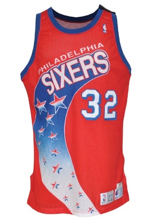 1991-92 Charles Barkley Philadelphia 76ers Game-Used Road Jersey (Number 32 Worn as a Tribute to Magic)(Great Provenance)(Rare Armband)