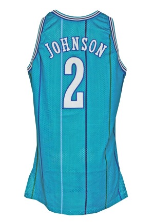 1991-92 Larry Johnson Charlotte Hornets Game-Used Road Uniform with Circa 1995 Game-Used & Autographed Sneakers (4)(JSA)