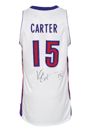 1999-2000 Vince Carter Toronto Raptors Game-Used & Autographed Home Jersey (JSA)