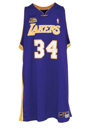2000-01 Shaquille ONeal Los Angeles Lakers NBA Finals Game-Used Road Jersey (Championship Season)(Letter of Provenance)(NBA Finals MVP)