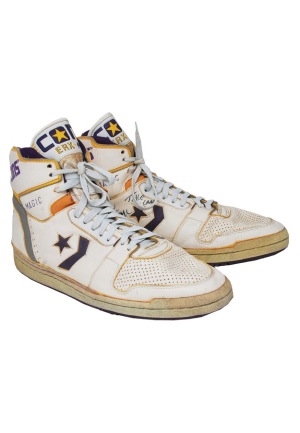 1988 Magic Johnson LA Lakers Game-Used & Autographed Sneakers (JSA)