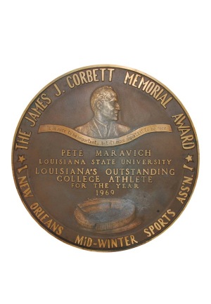 1969 “Pistol” Pete Maravich Louisiana College Player of the Year Plaque (Coach Dale Brown LOA)