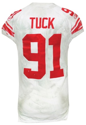 2008 Justin Tuck NY Giants Game-Used Road Jersey (Unwashed)(Team Repairs)