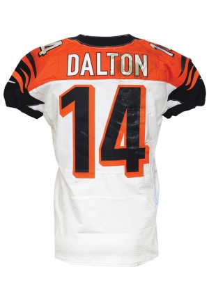 1/5/2013 Andy Dalton Cincinnati Bengals Game-Used Road Jersey (Bengals Pro Shop Tag)(Photomatch)(Unwashed)(First Playoff Captains Patch)