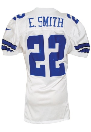 1999 Emmitt Smith Dallas Cowboys Game-Used Home Jersey (Team Repairs)